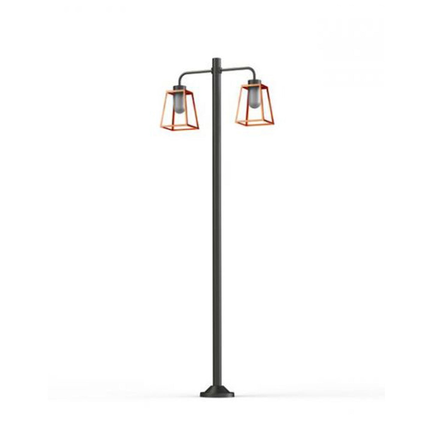 Lampiok Model 8 Large Double Arm Frosted Glass Lamp Post with minimalist lines style lantern