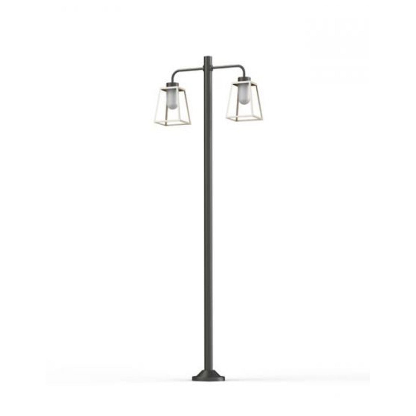 Lampiok Model 8 Large Double Arm Frosted Glass Lamp Post with minimalist lines style lantern