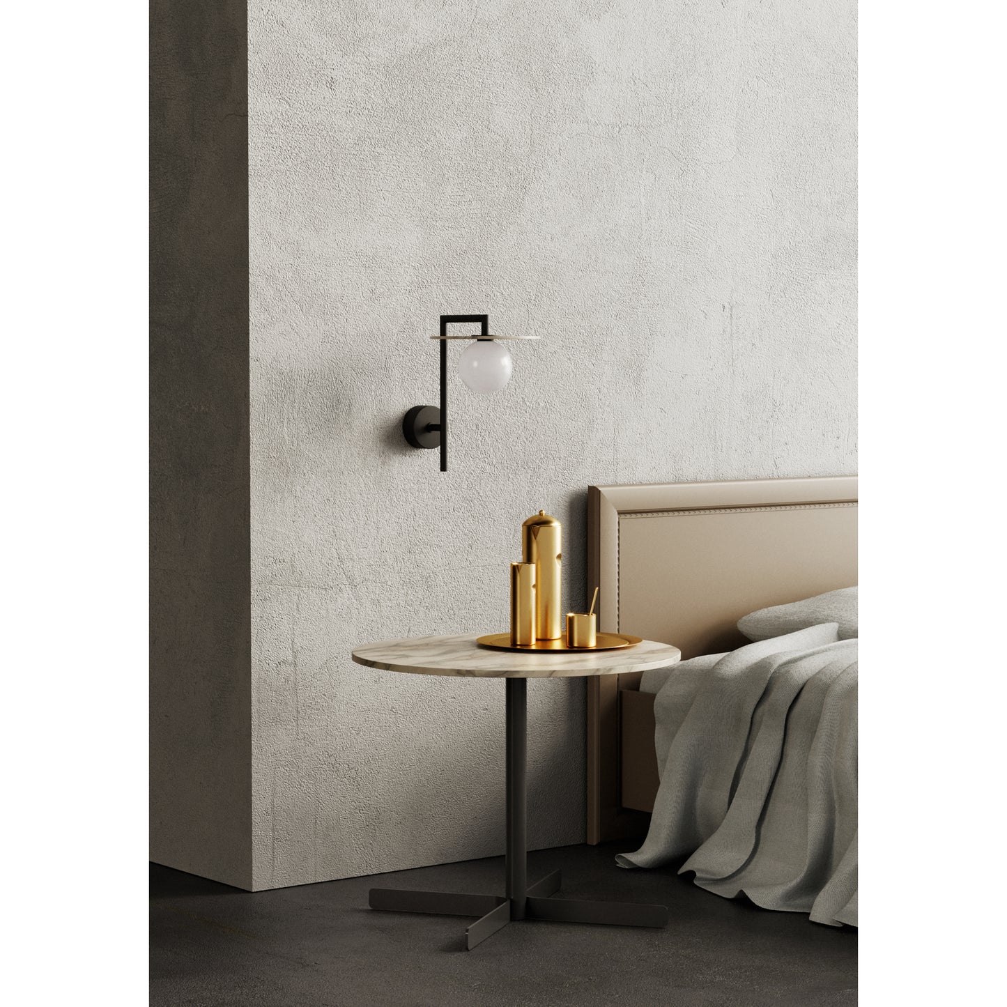 Miro Wall Light Matt Black with Alabaster Disc