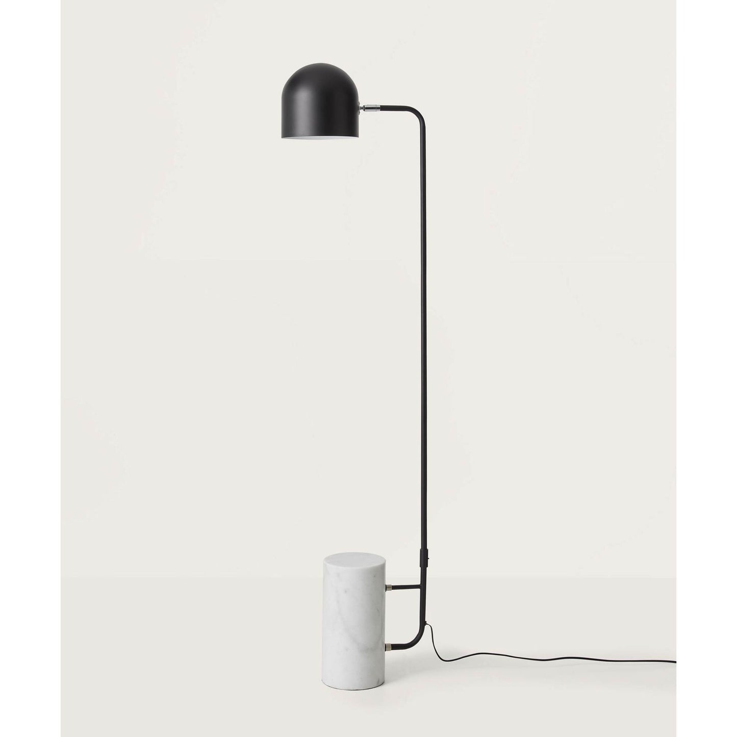 Luca Shiny Black Metal Floor Lamp with White Marble Base