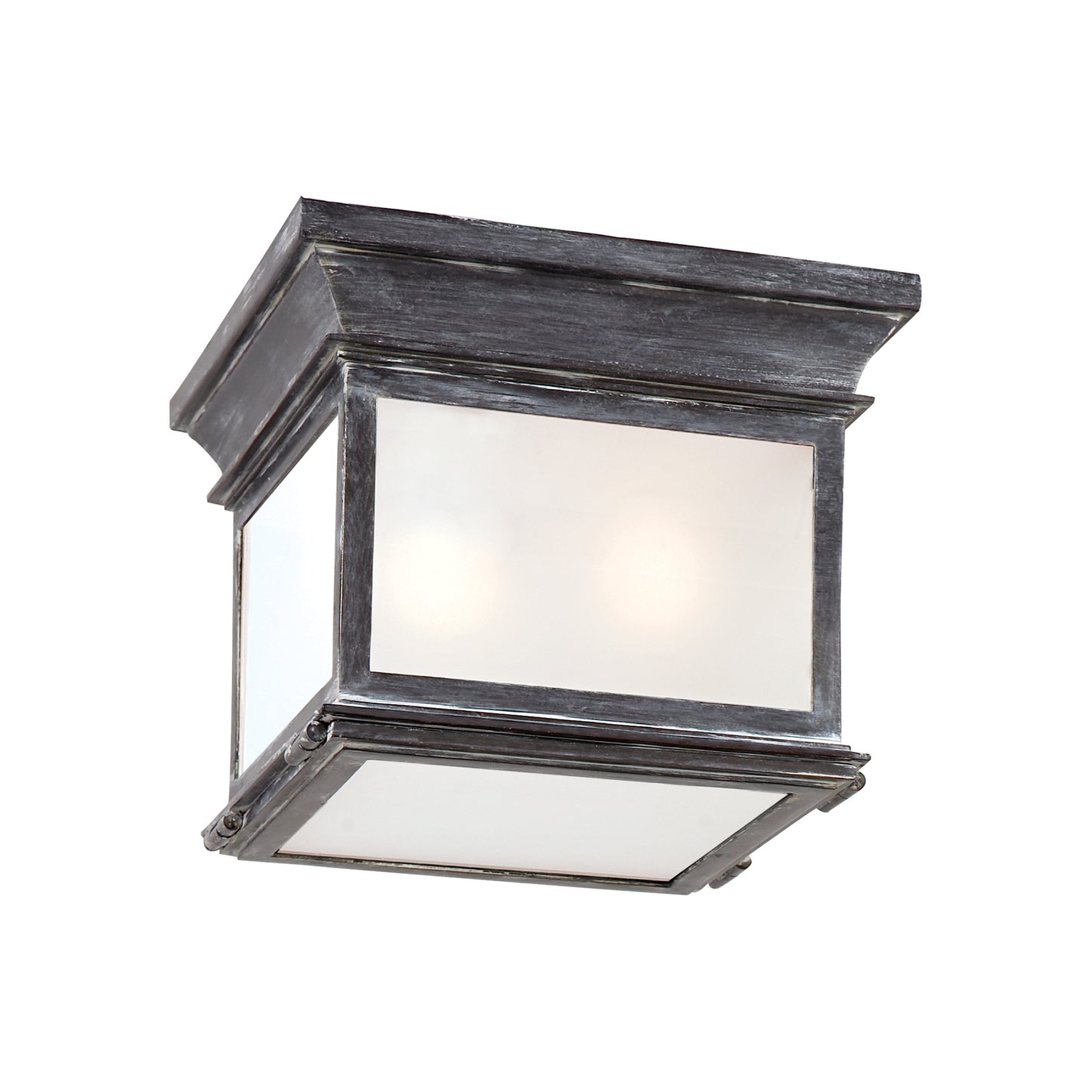 Club Small Square Flush Mount Weathered Zinc with Frosted Glass