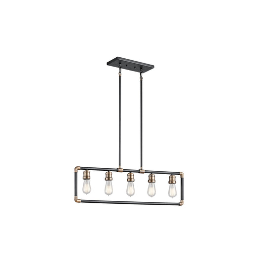 Imahn 5-Light Linear Pendant Black & Natural Brass