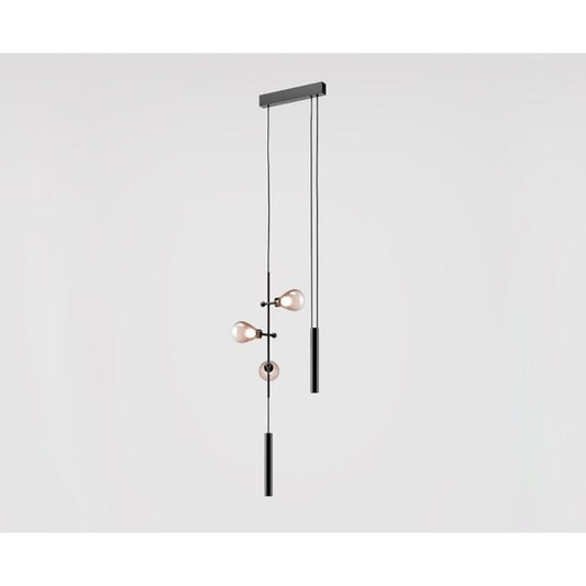 Zoe 3-Light Pendant Matt Black with Blush Pink Glass