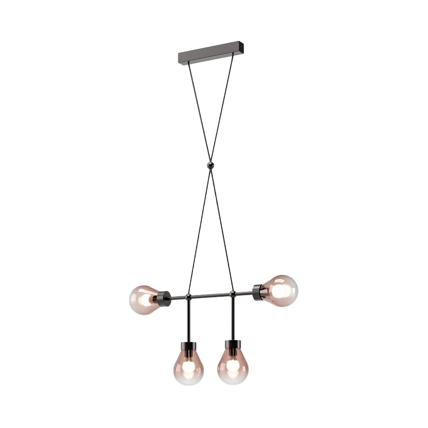 Zoe 4-Light Pendant Matt Black with Blush Pink Glass