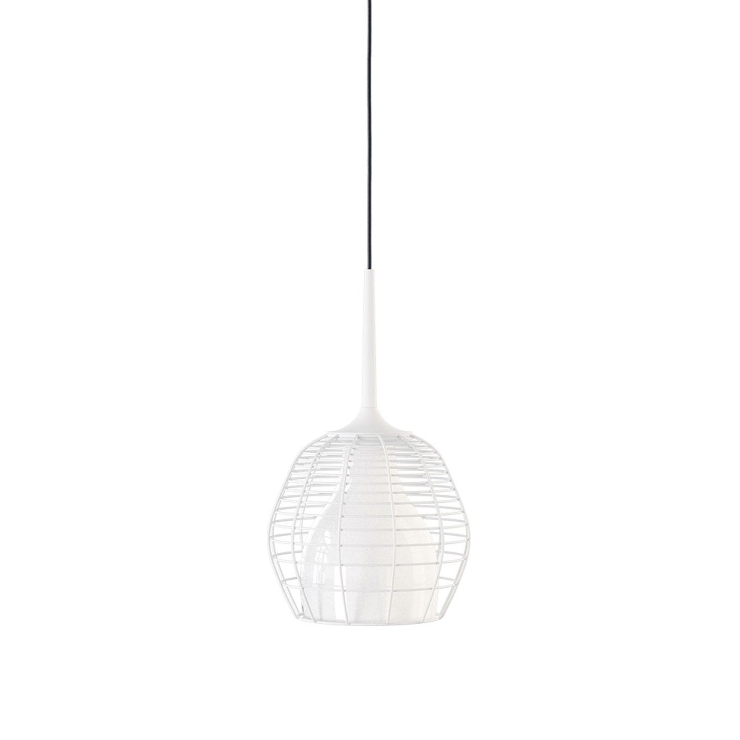 Cage Small LED Pendant White with Blown Glass