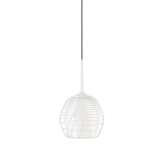 Cage Small LED Pendant White with Blown Glass