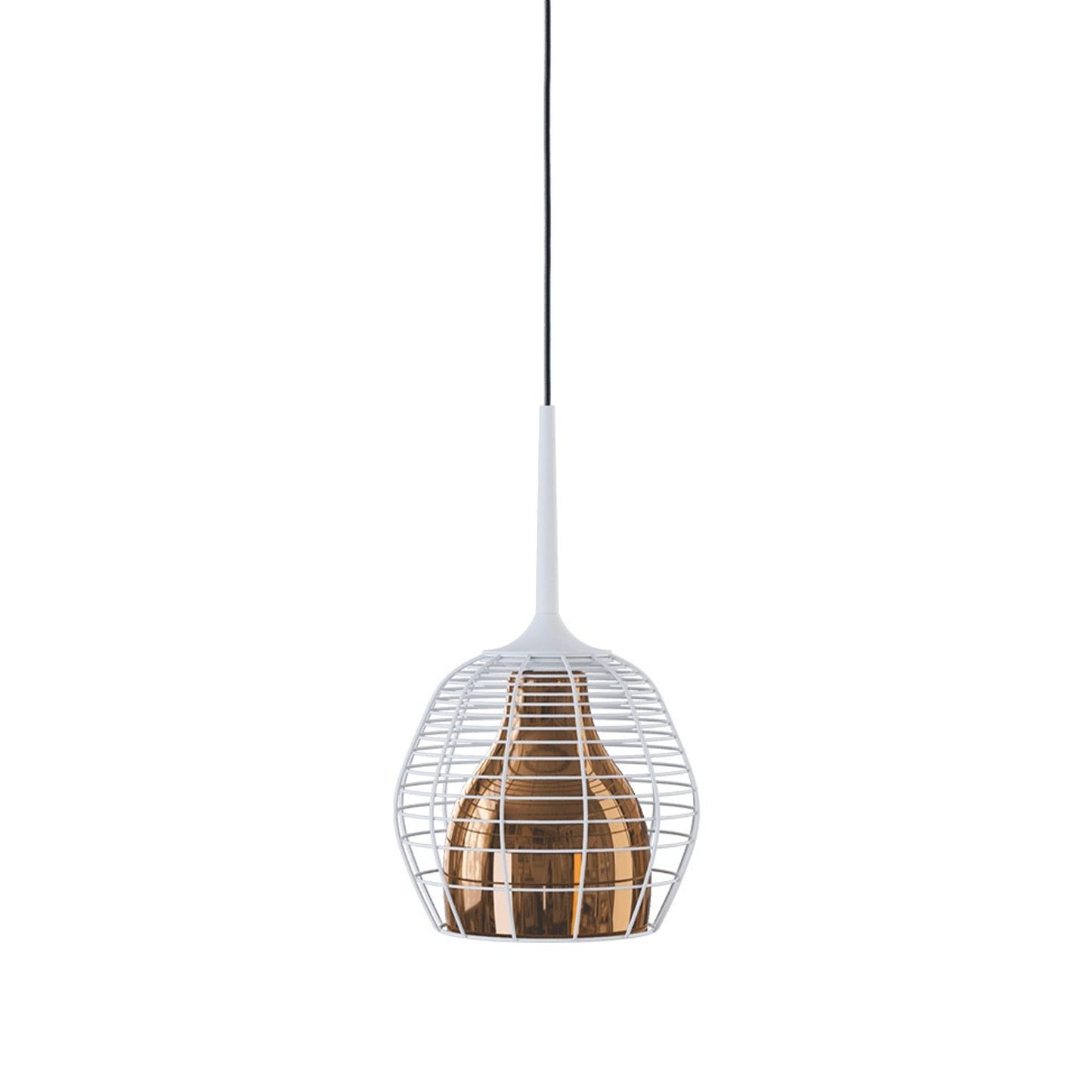 Cage Small LED Pendant White with Blown Glass