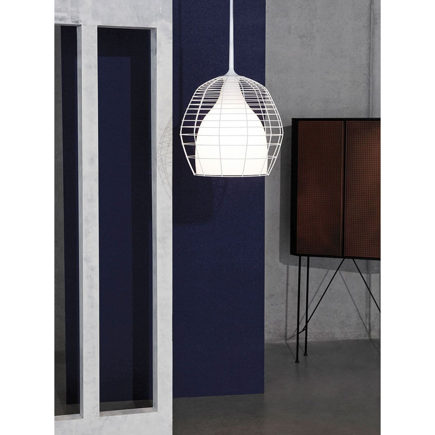 Cage Small LED Pendant White with Blown Glass