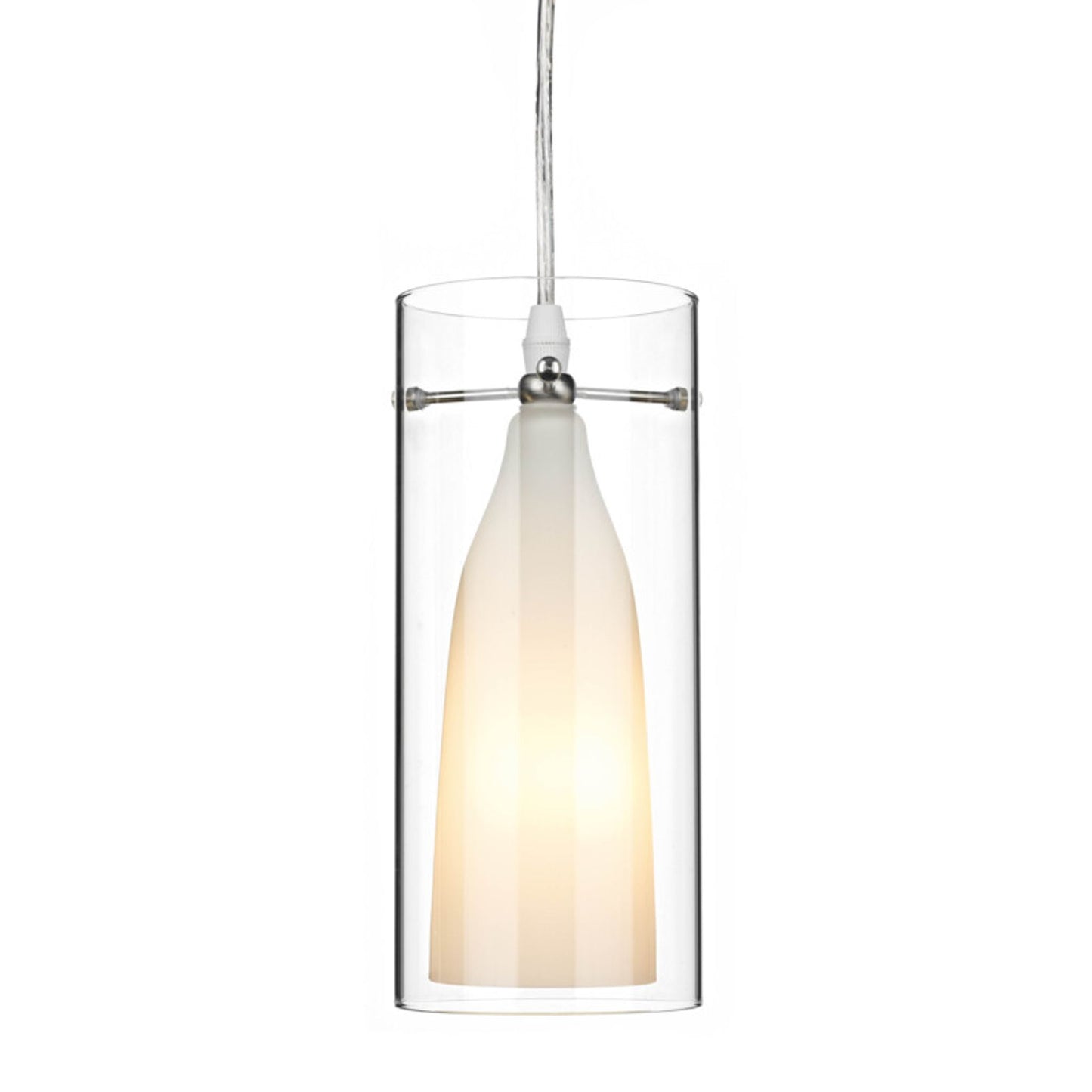 Boda 1-Light Pendant Satin Chrome Double Glass with Clear Glass/Opal Inner