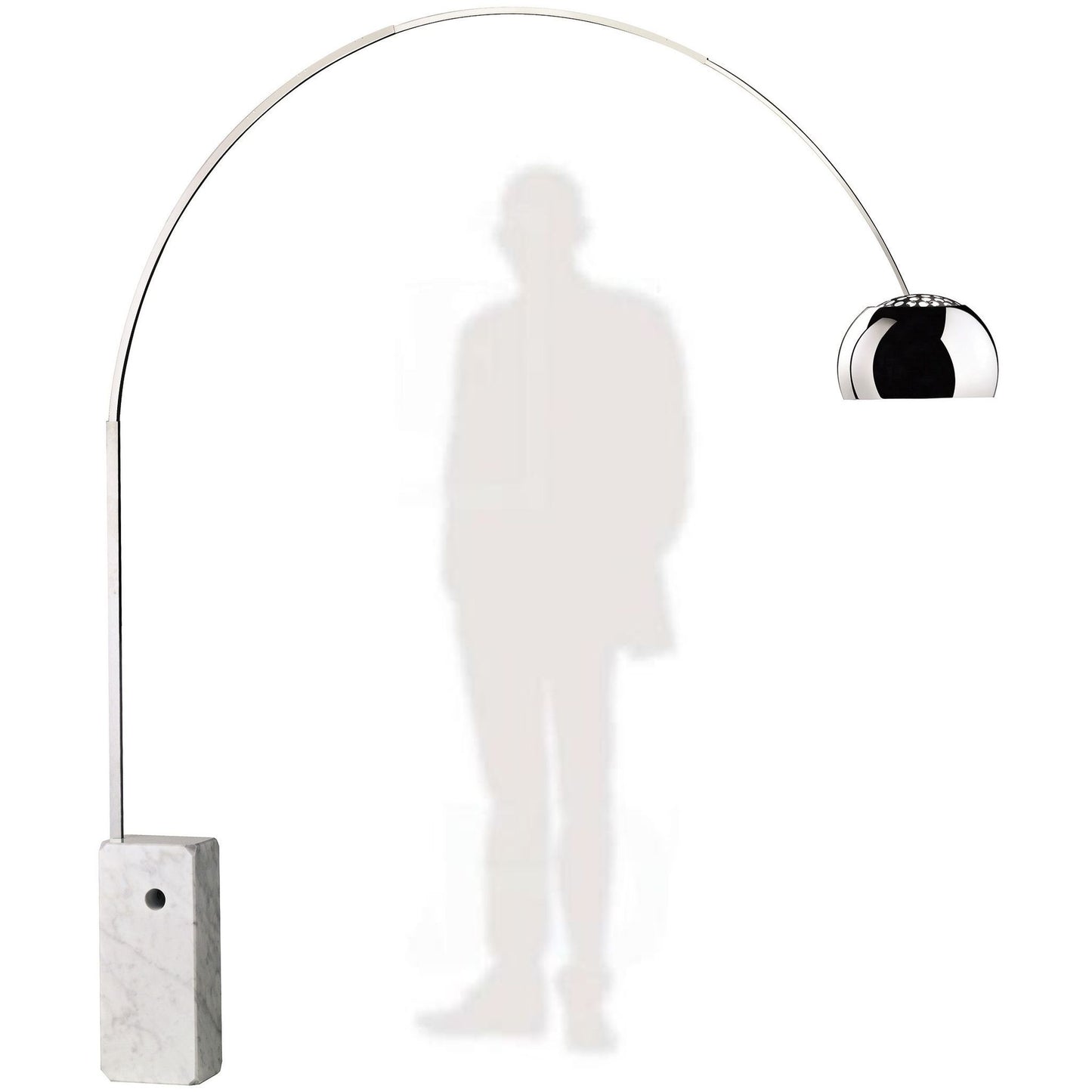 Arco Aluminium Swiveling Floor Lamp with White Carrara Marble Base