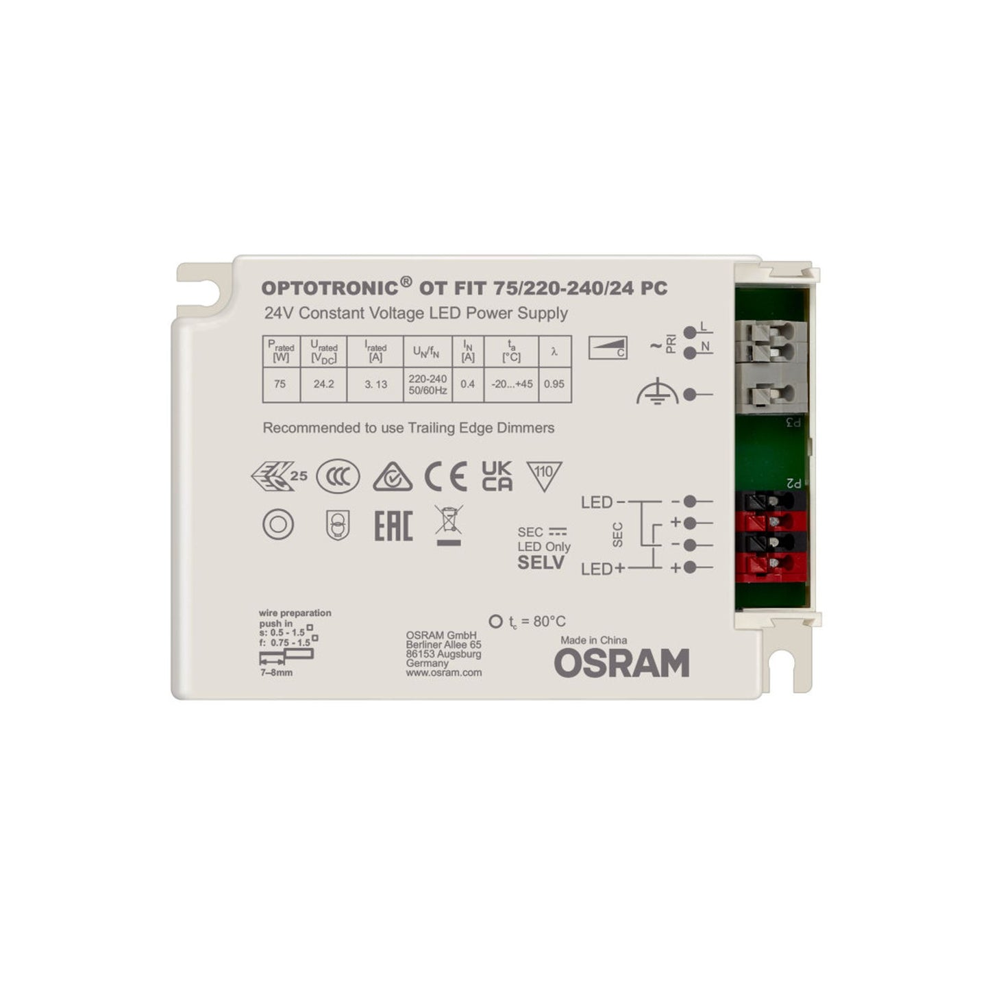 Phase Cut Dimmable, 75W 24V LED Driver