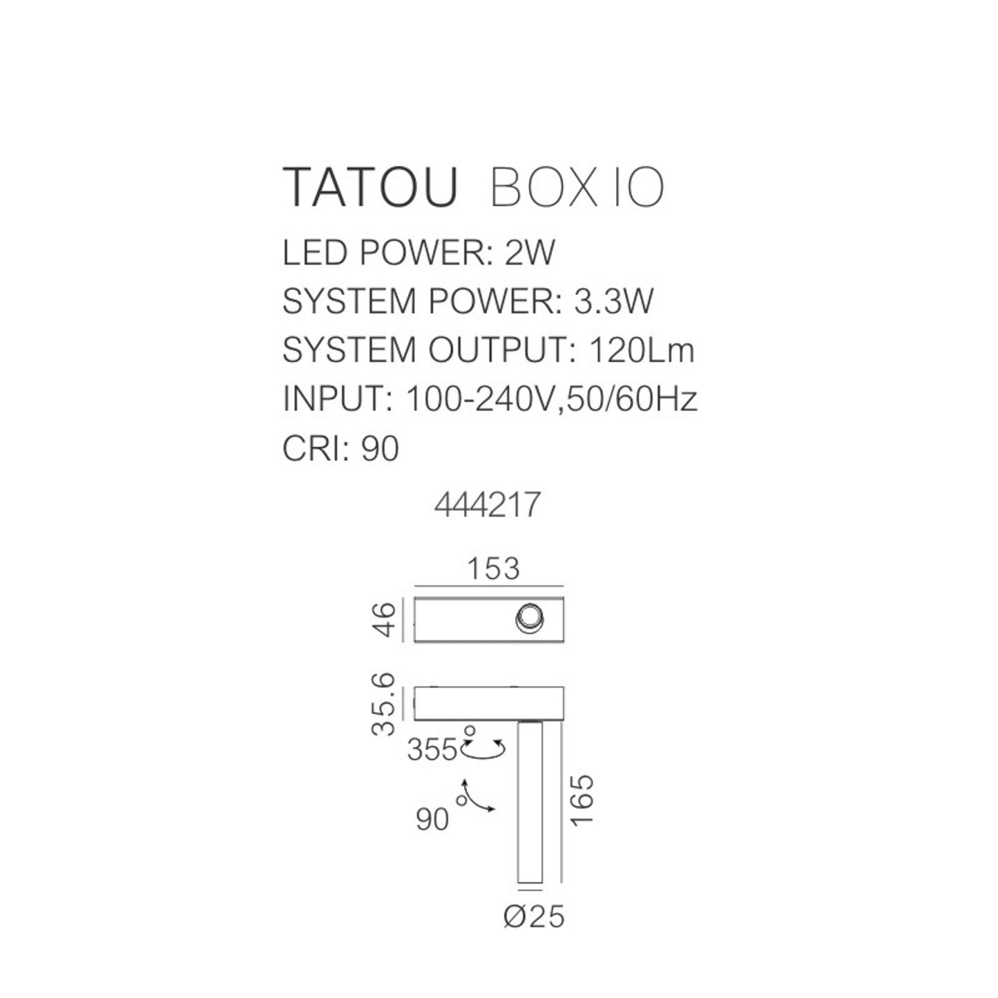 Tatou, Box IO, Wall Surface Mounted, c/w Switch, 13° Beam, 3000K in Black