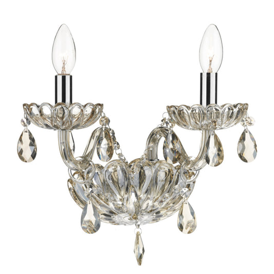 Raphael Two-Light Crystal Wall Lamp with Glass Draping Beads & Faceted Drops