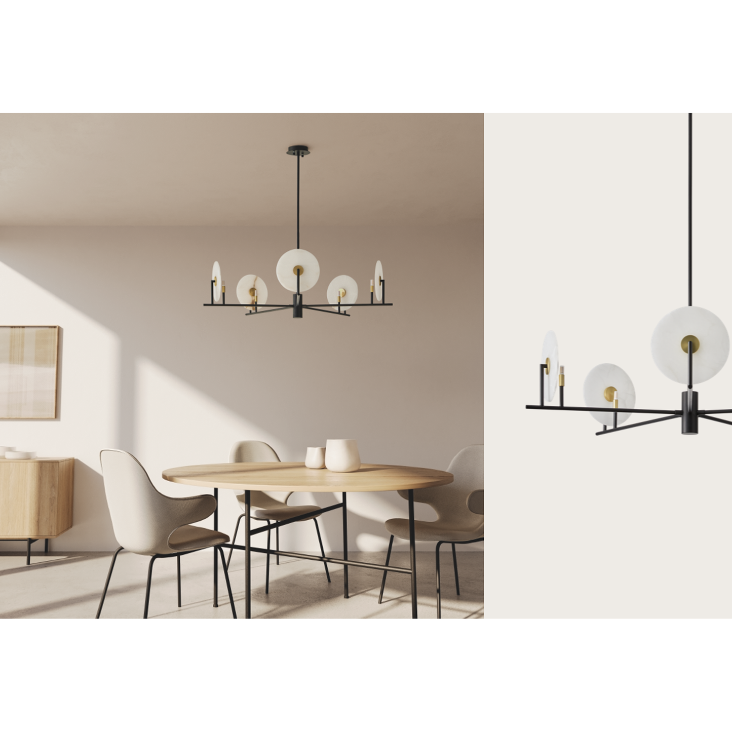 Erto 5-Light Chandelier Matt Black with Brass Details