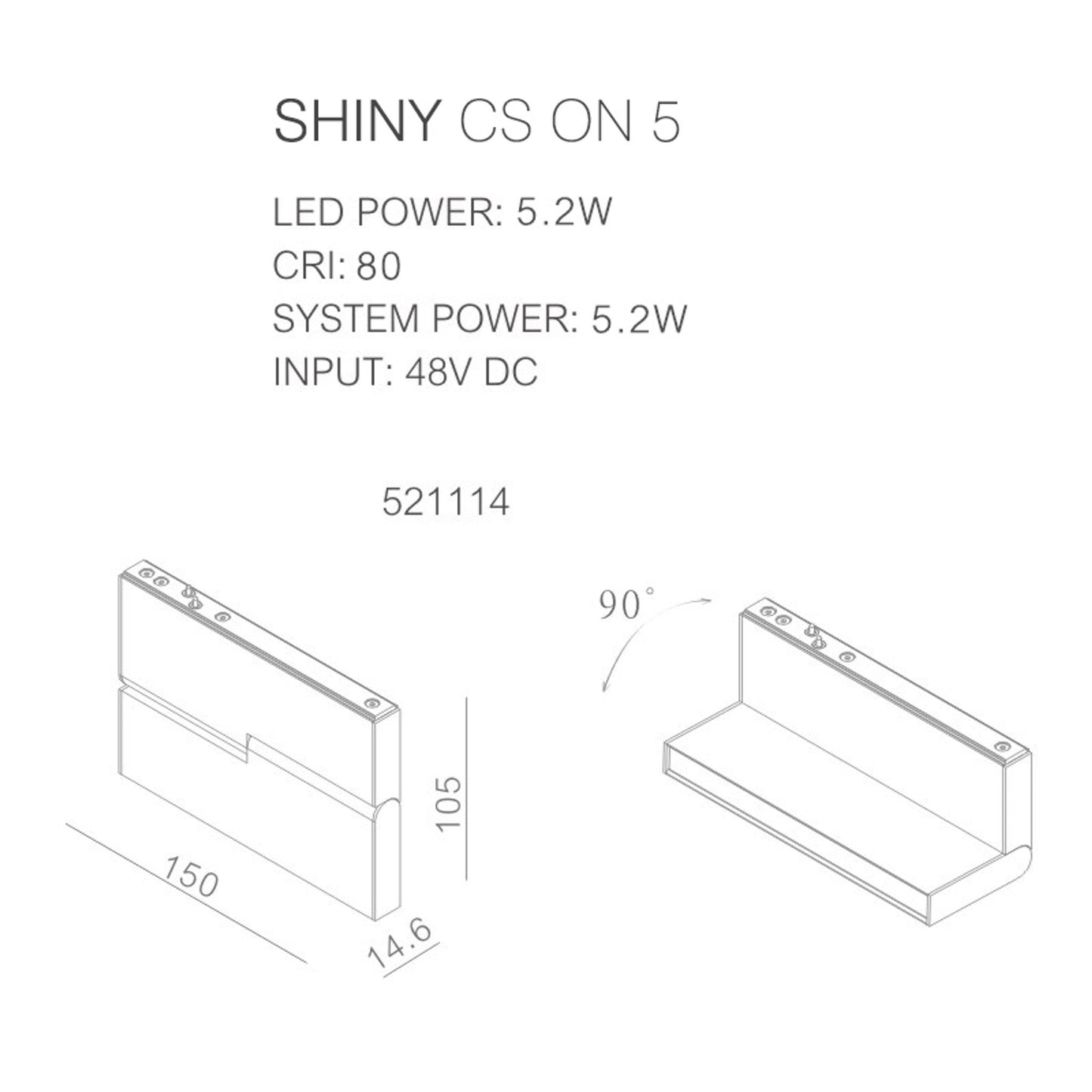 Shiny CS ON 5, Ceiling Surface Mounted in Black