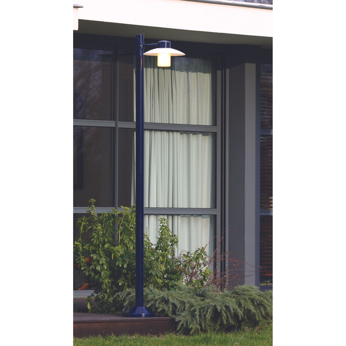 Aubanne Large Single Arm Clear Glass Lamp Post with Opal Polycarbonate Reflector