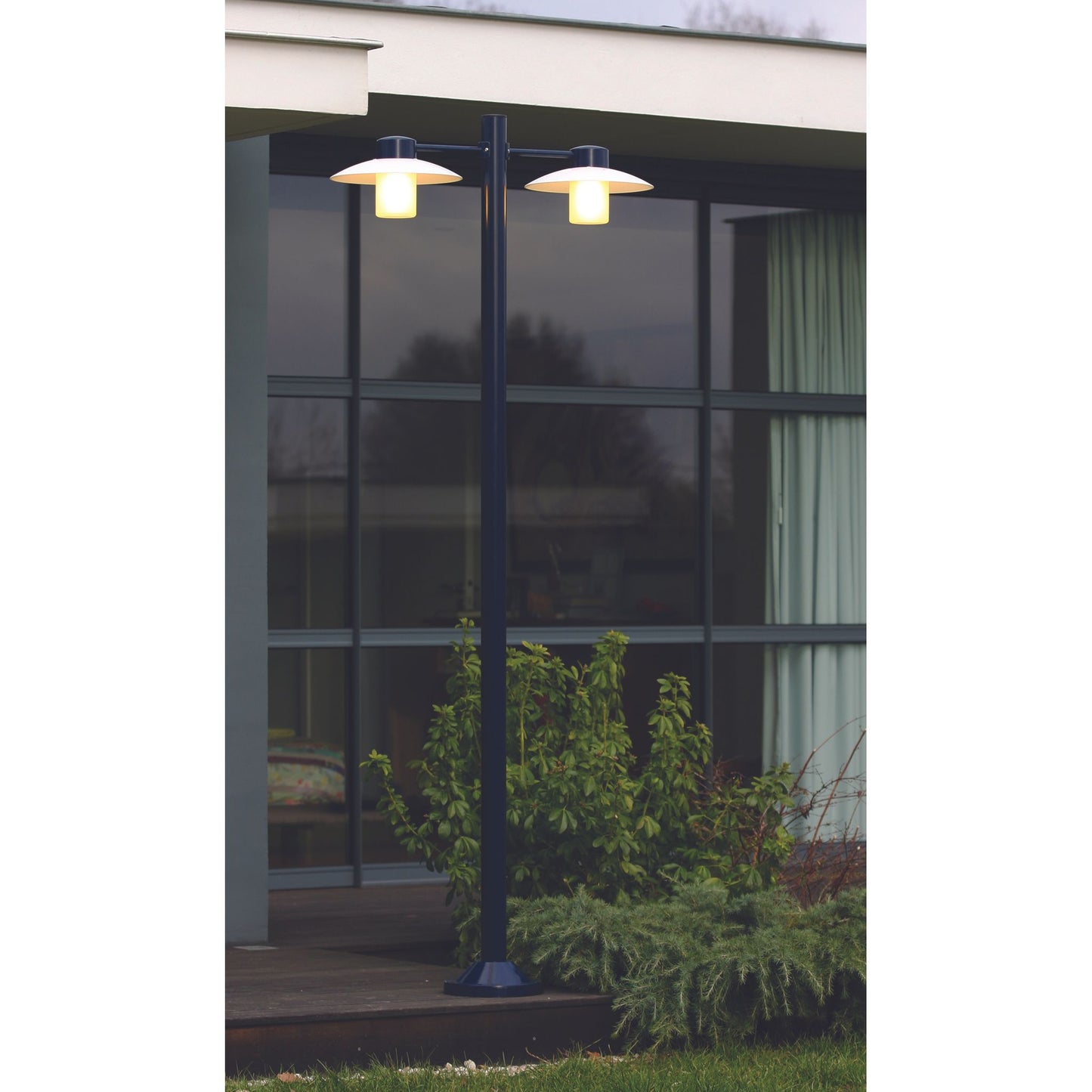 Aubanne Large Double Arm Frosted Glass Lamp Post with Opal Polycarbonate Reflector