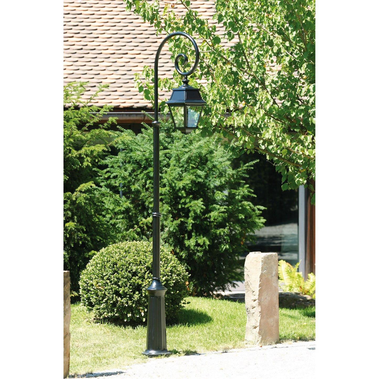 Avenue 2 Large Adjustable Clear Glass Swan Neck Lamp Post with Minimalist lines style lantern