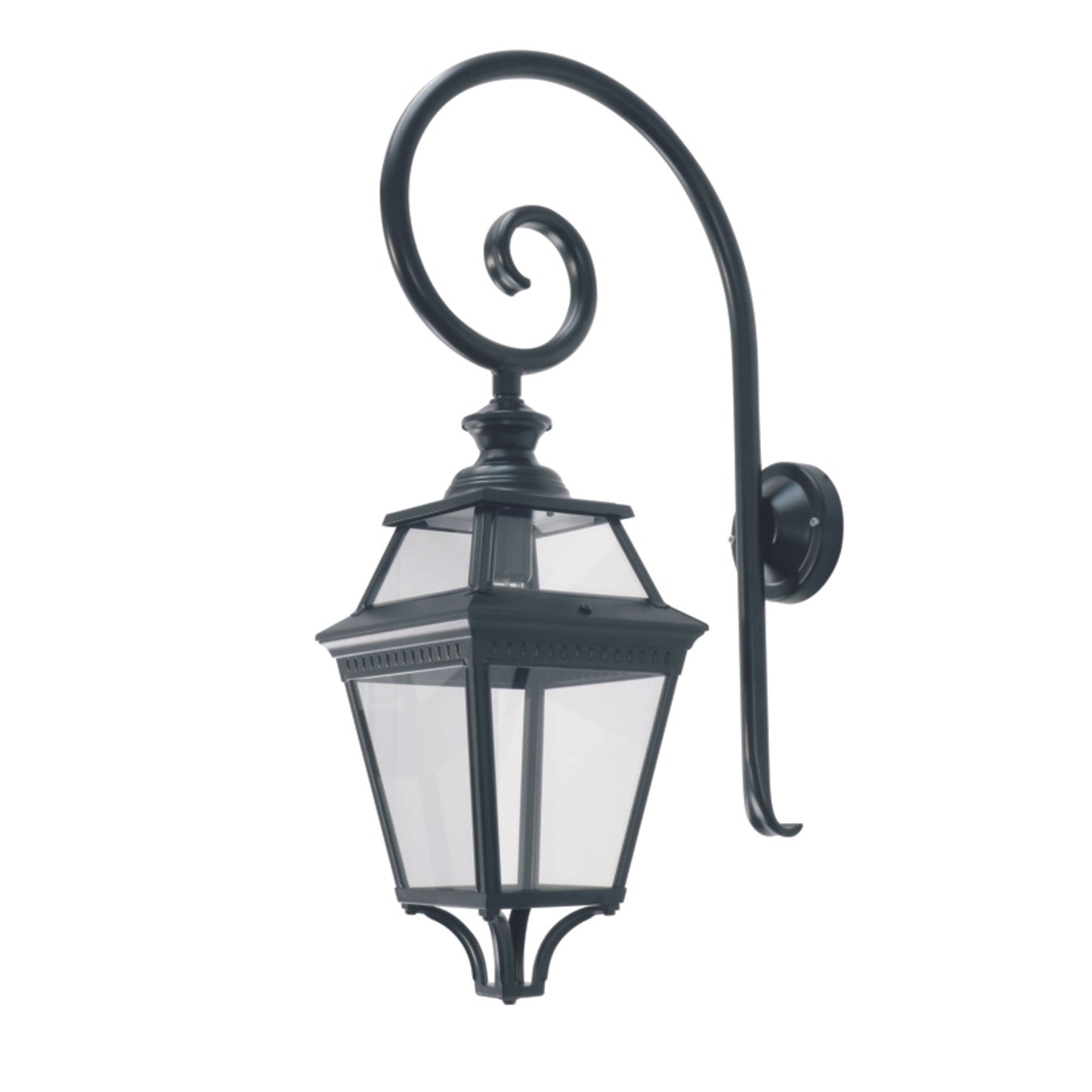 Place Des Vosges 3 Clear Glass Swan Neck Wall Bracket with Four-Sided Lantern