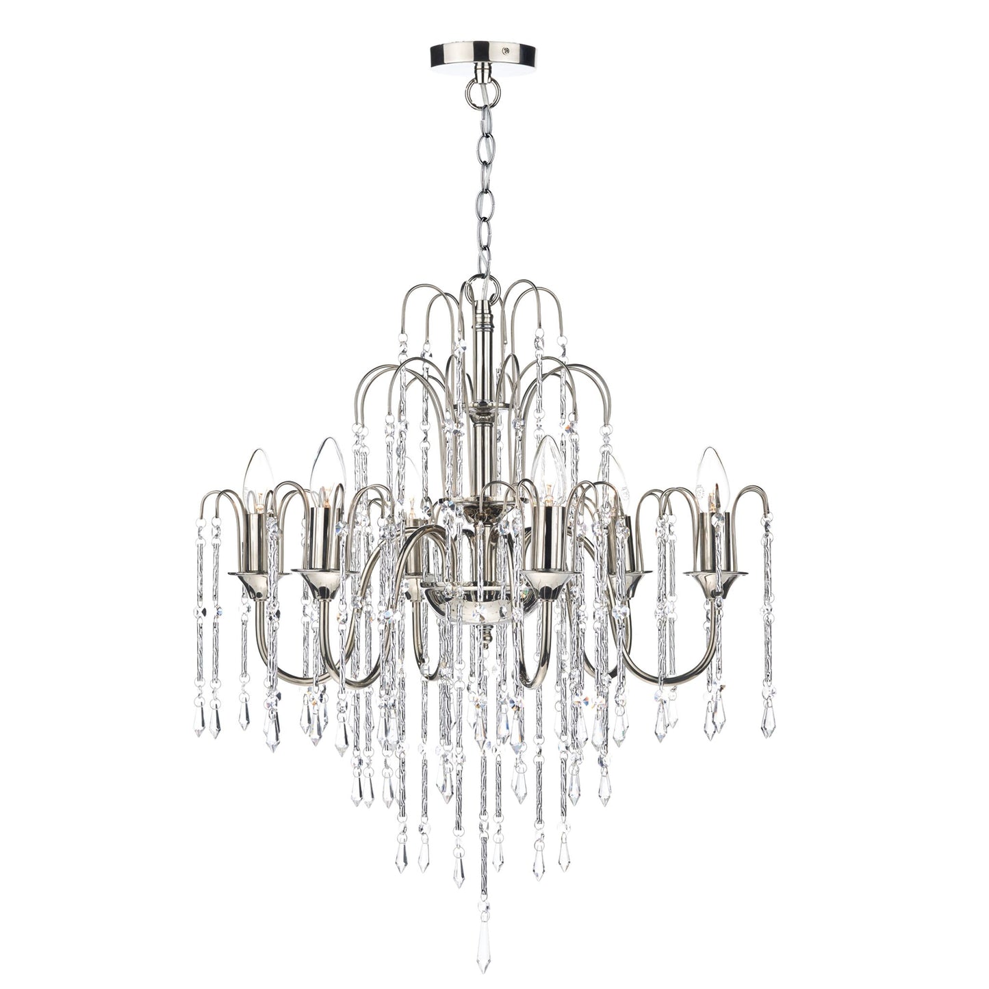 Daniella 6-Light Chandelier Dual Mount Polished Nickel with crystal beads