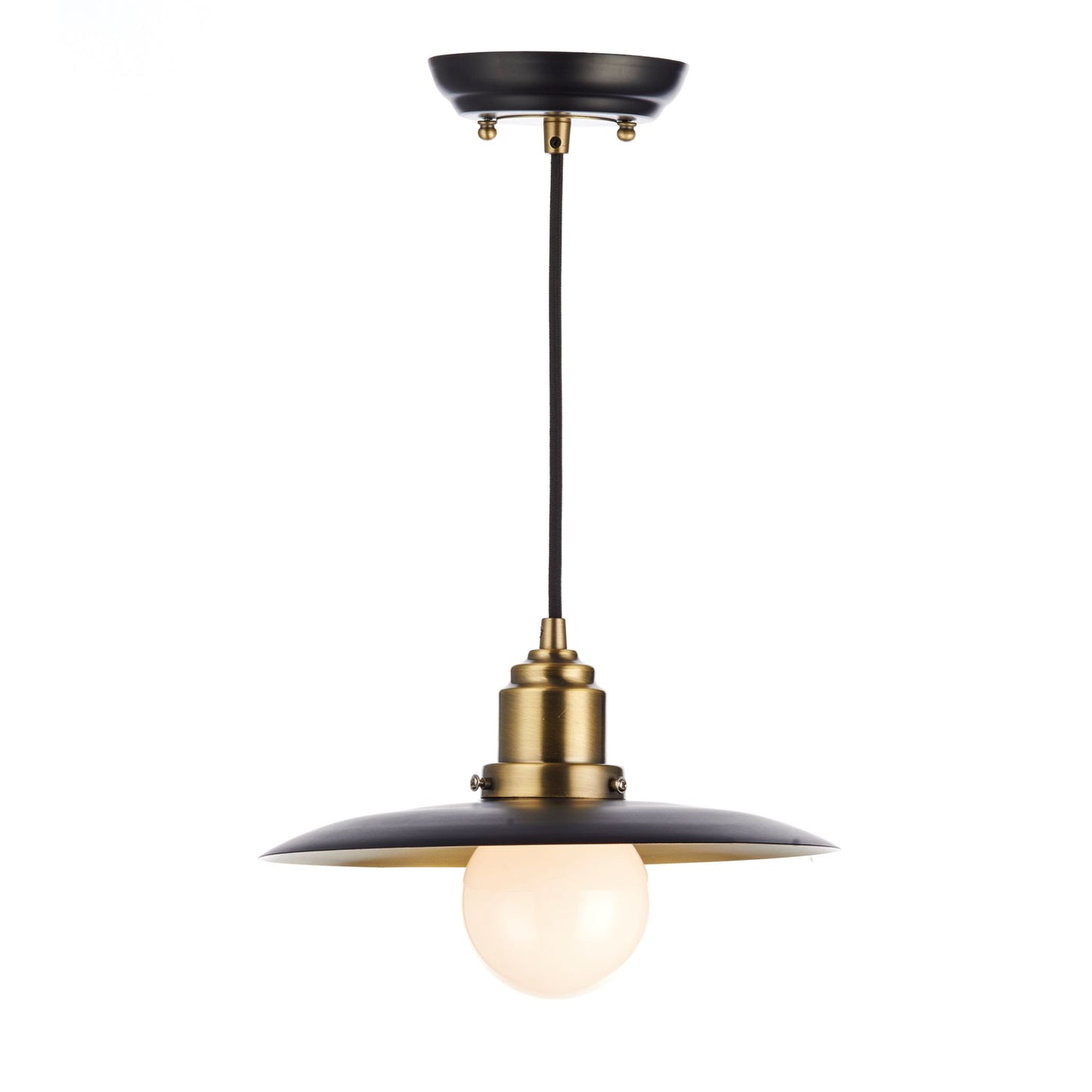 Hannover 1-Light Pendant with Black & Antique Brass Ceiling Plate