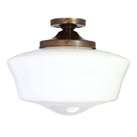 Schoolhouse Flush Ceiling Light Fitting with Opal Glass Shade