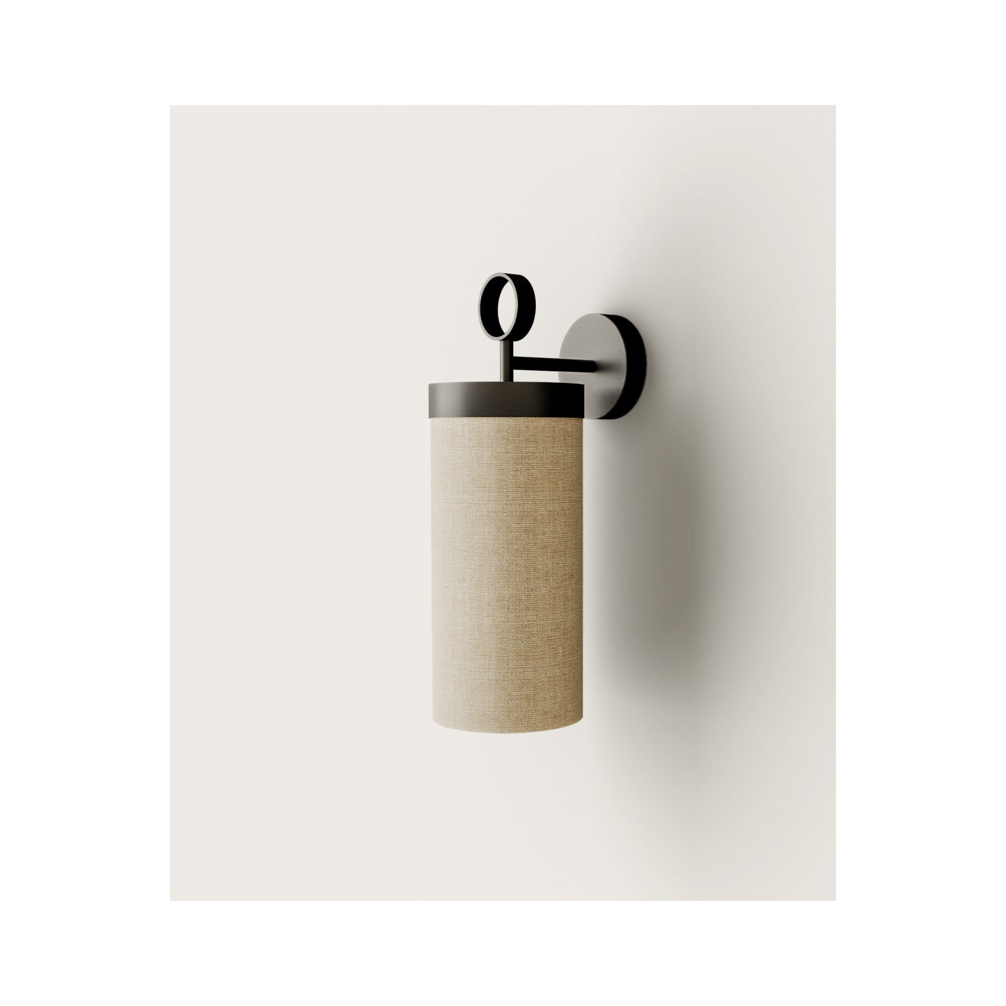 Nooi Wall Light in Matt Black with Cream Linen Textile Shade