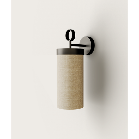 Nooi Wall Light in Matt Black with Cream Linen Textile Shade