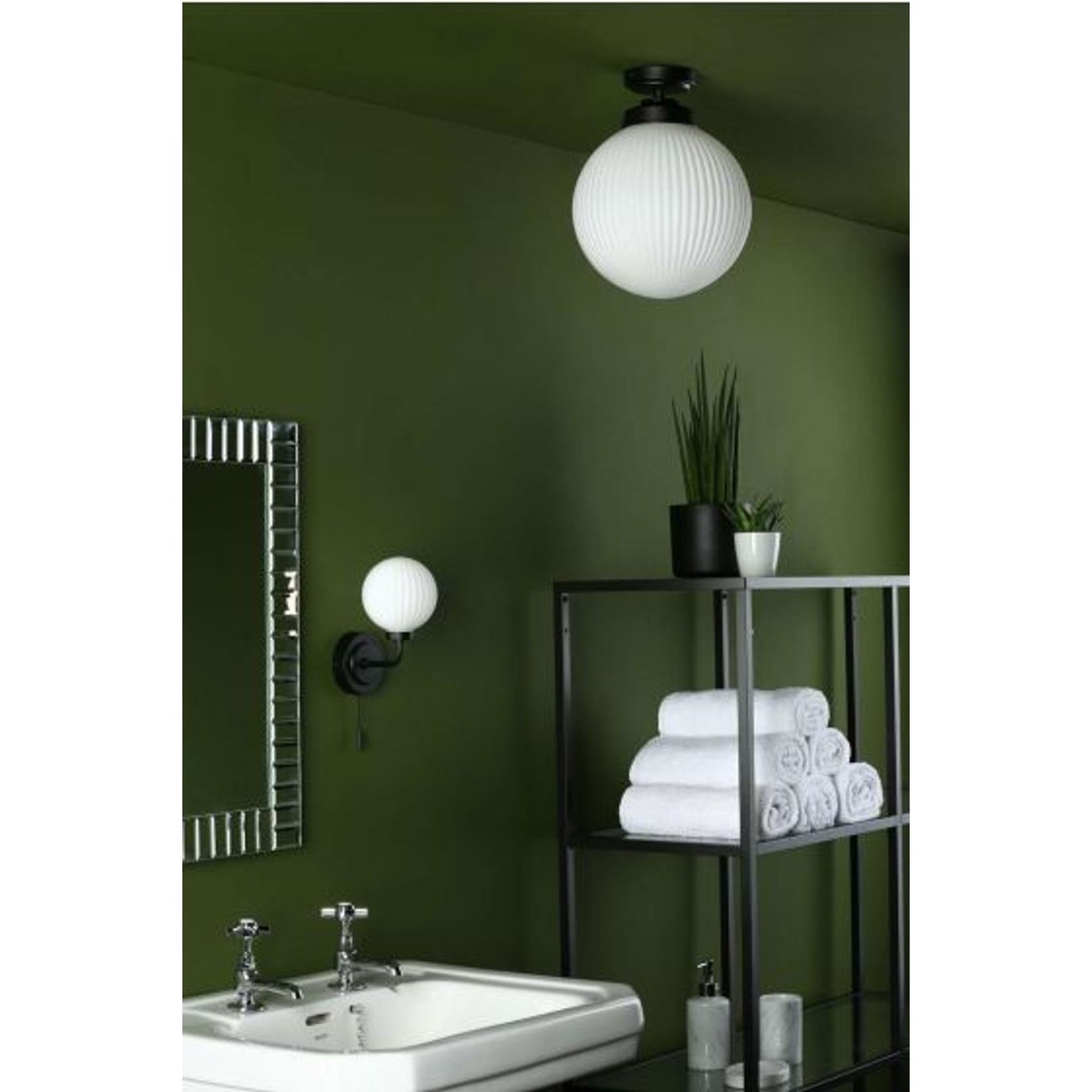 Alrik Bathroom Flush in Matt Black with Opal Glass