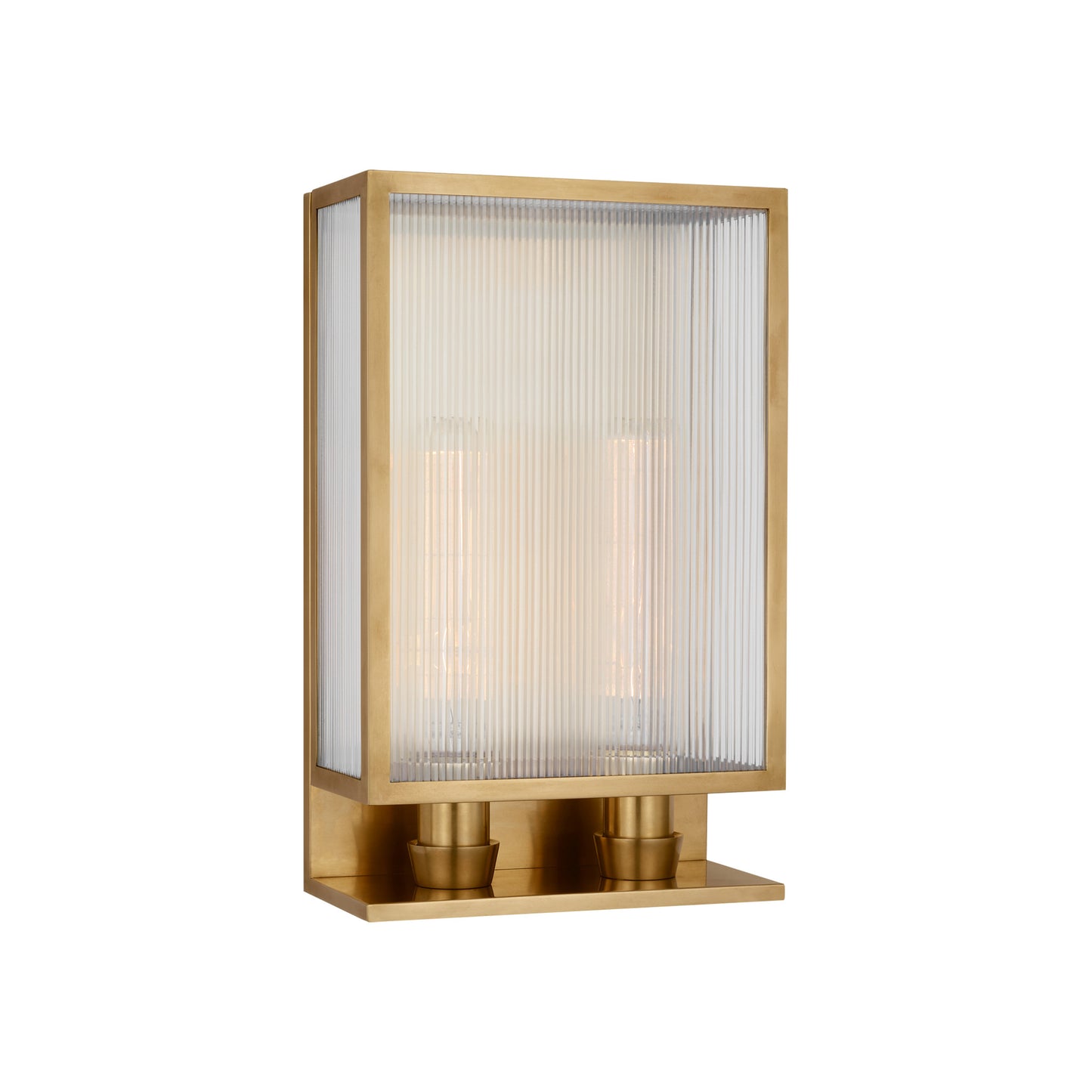 York 16" Double Box Sconce in Soft Brass with Clear Ribbed Glass