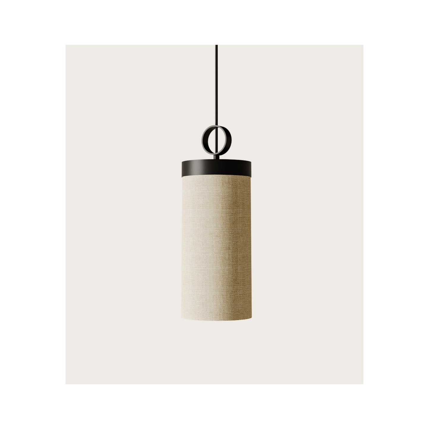 Nooi Pendant in Matt Black with Cream Linen Textile Shade