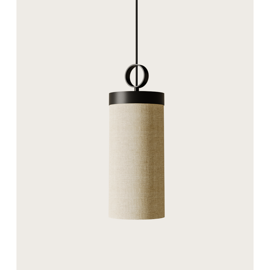 Nooi Pendant in Matt Black with Cream Linen Textile Shade