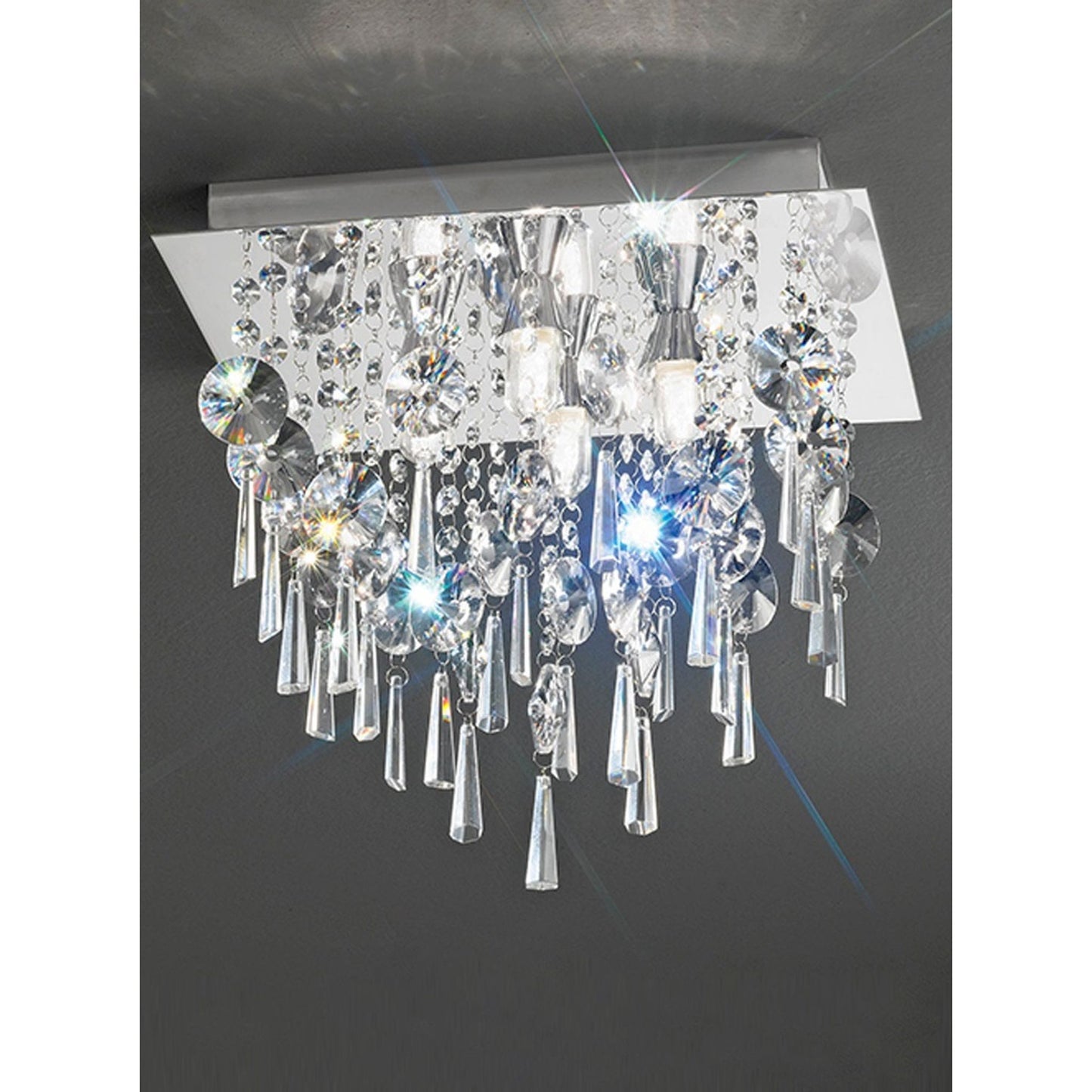 350mm Crystal Square Flush Mount IP44 in Chrome