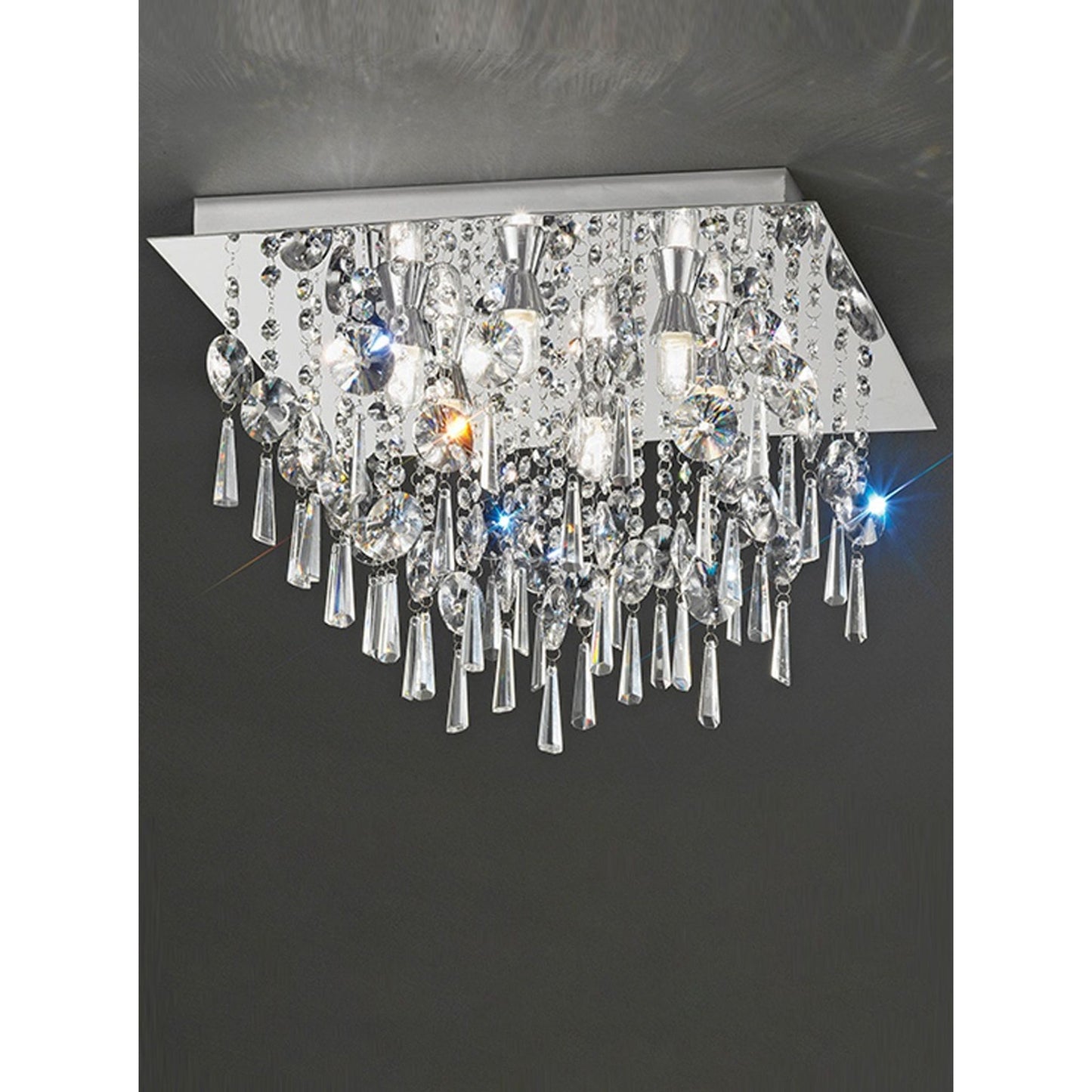 450mm Crystal Square Flush Mount IP44 in Chrome