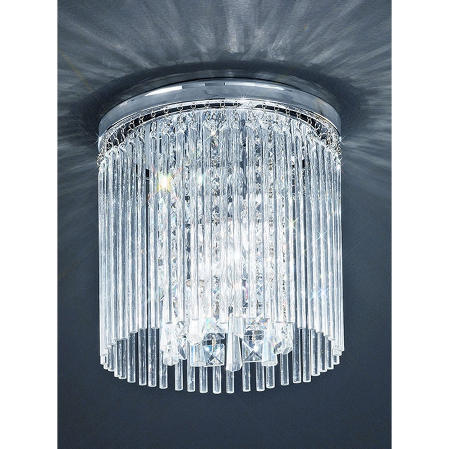 250mm Crystal Flush Mount IP44 in Chrome with Glass Drops