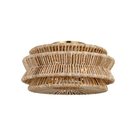 Antigua Large Drum Semi-Flush Mount in Antique-Burnished Brass and Natural Abaca