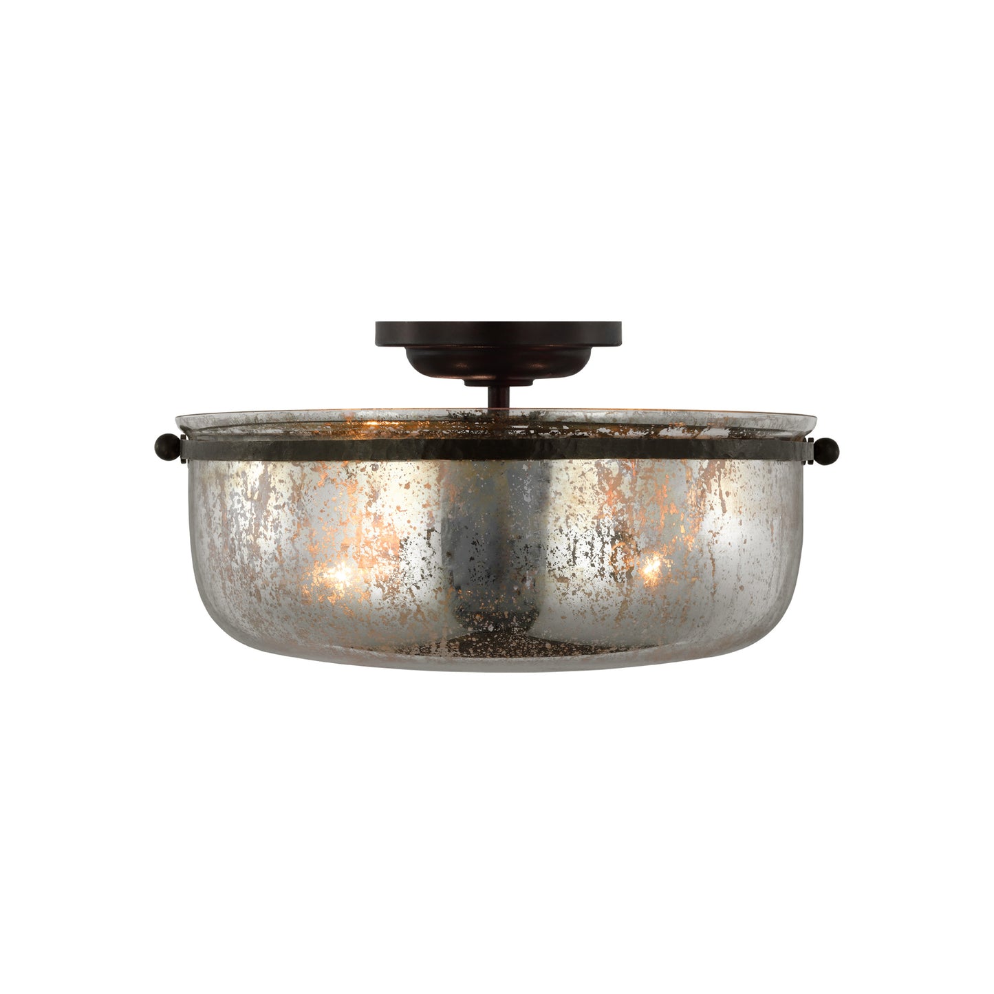 Lorford Medium Semi-Flush in Aged Iron with Antique Mercury Gass