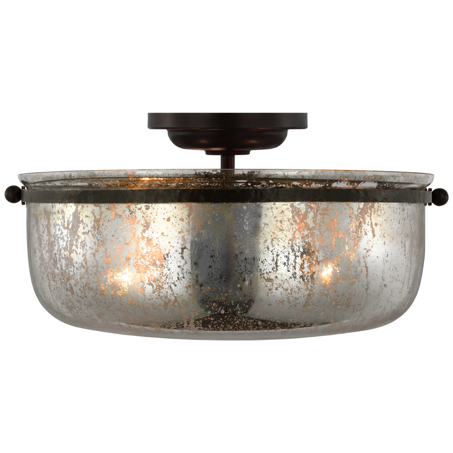 Lorford Medium Semi-Flush in Aged Iron with Antique Mercury Gass