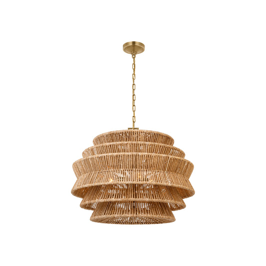 Antigua Drum Chandelier in Antique-Burnished Brass and Natural Abaca