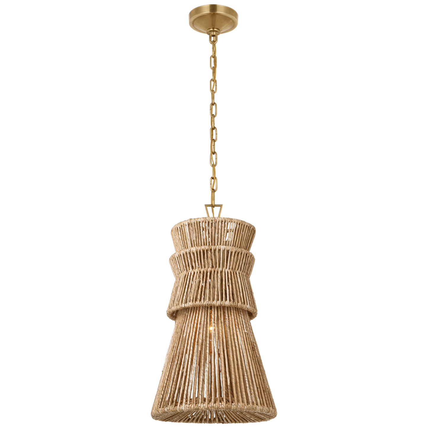 Antigua 13" Pendant in Antique-Burnished Brass and Natural Abaca