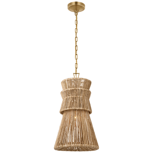 Antigua 13" Pendant in Antique-Burnished Brass and Natural Abaca