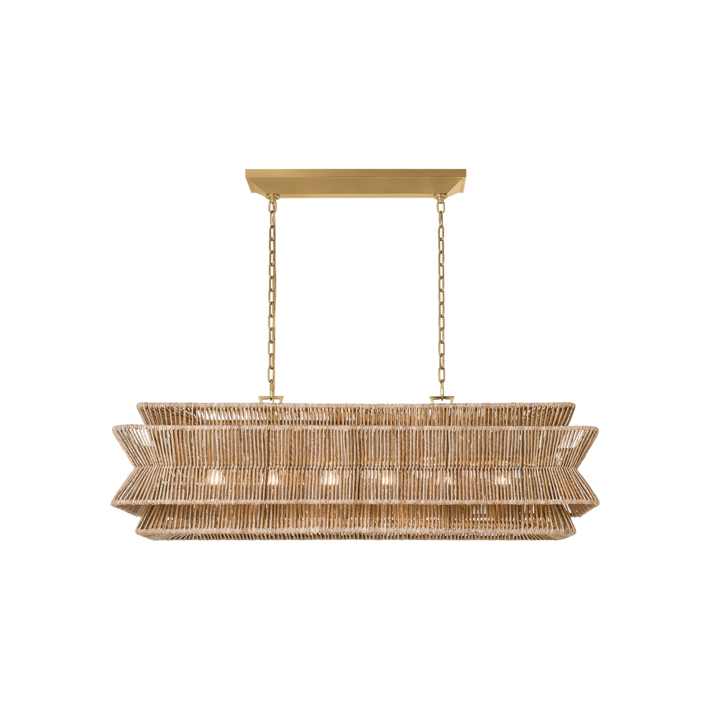 Antigua 54" Linear Pendant in Antique-Burnished Brass and Natural Abaca