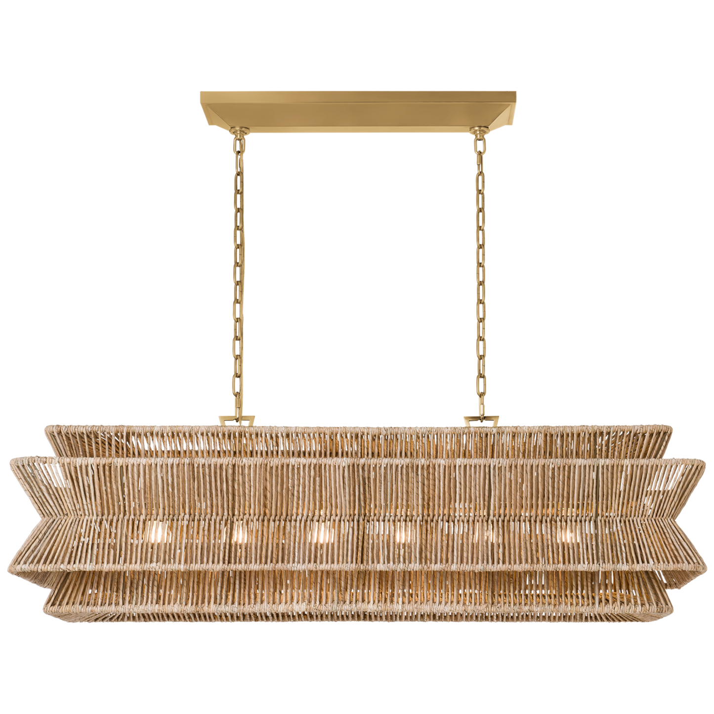 Antigua 54" Linear Pendant in Antique-Burnished Brass and Natural Abaca