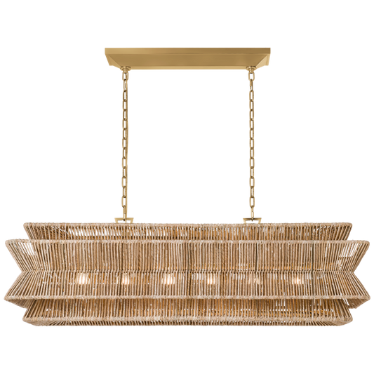 Antigua 54" Linear Pendant in Antique-Burnished Brass and Natural Abaca