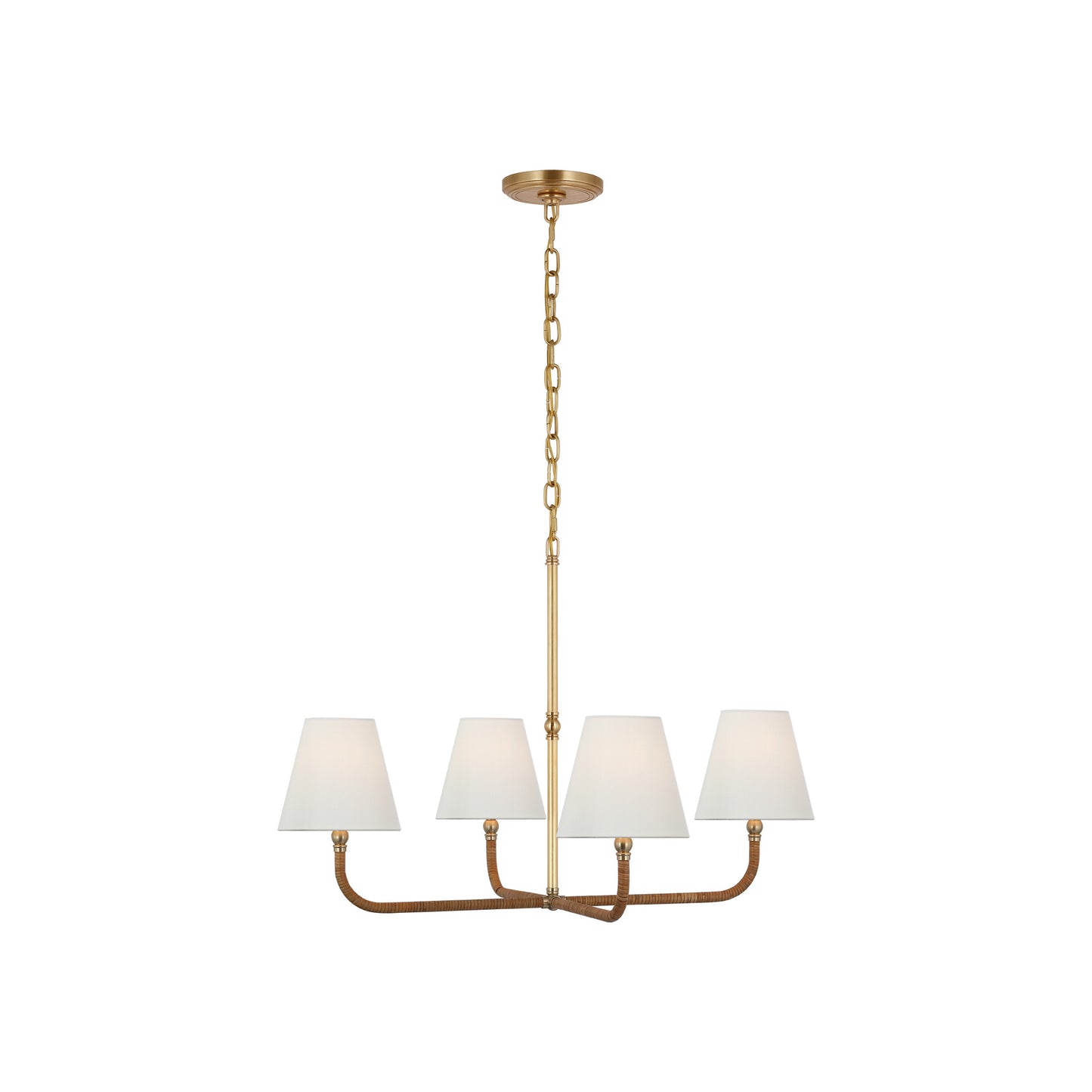 Basden Medium Single Tier Chandelier in Antique-Burnished Brass and Natural Rattan