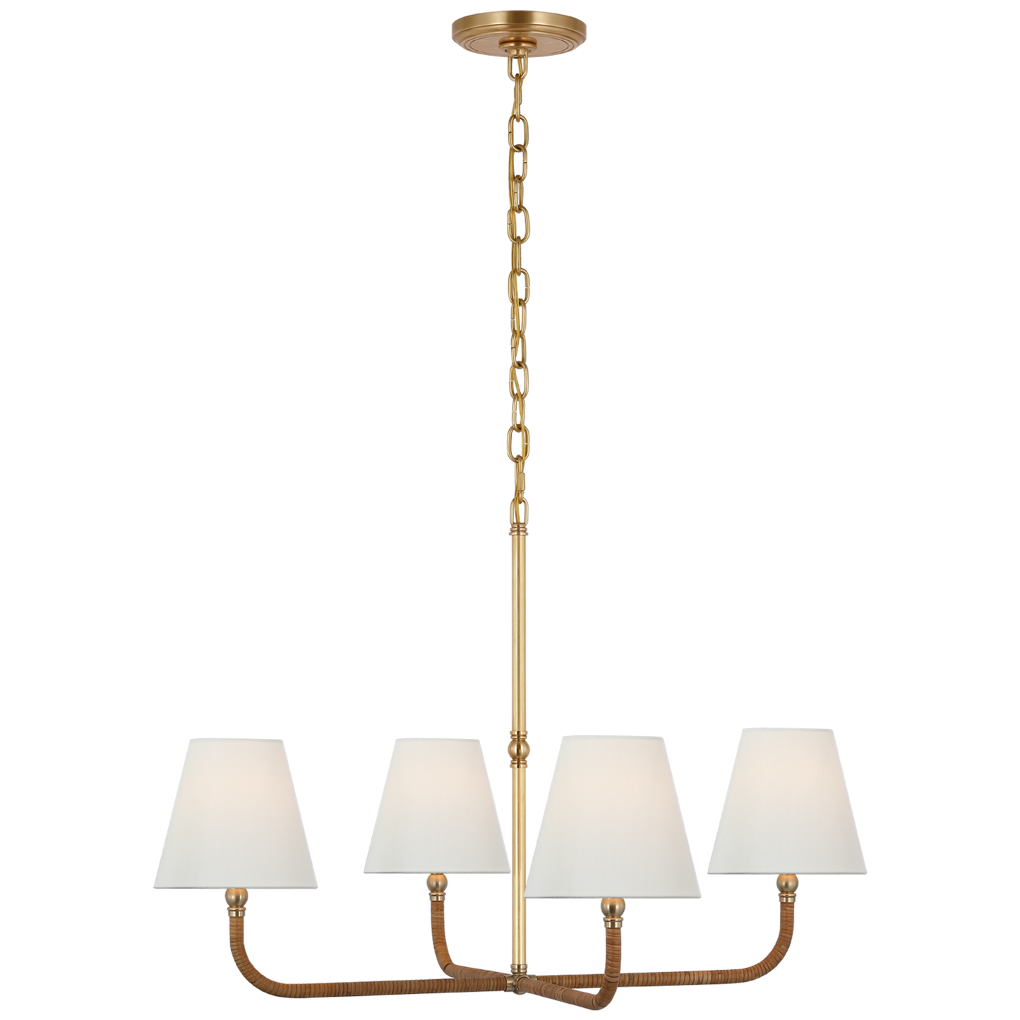 Basden Medium Single Tier Chandelier in Antique-Burnished Brass and Natural Rattan