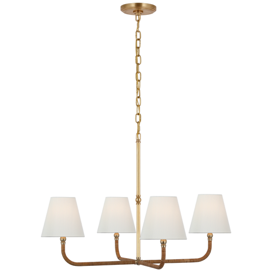 Basden Medium Single Tier Chandelier in Antique-Burnished Brass and Natural Rattan