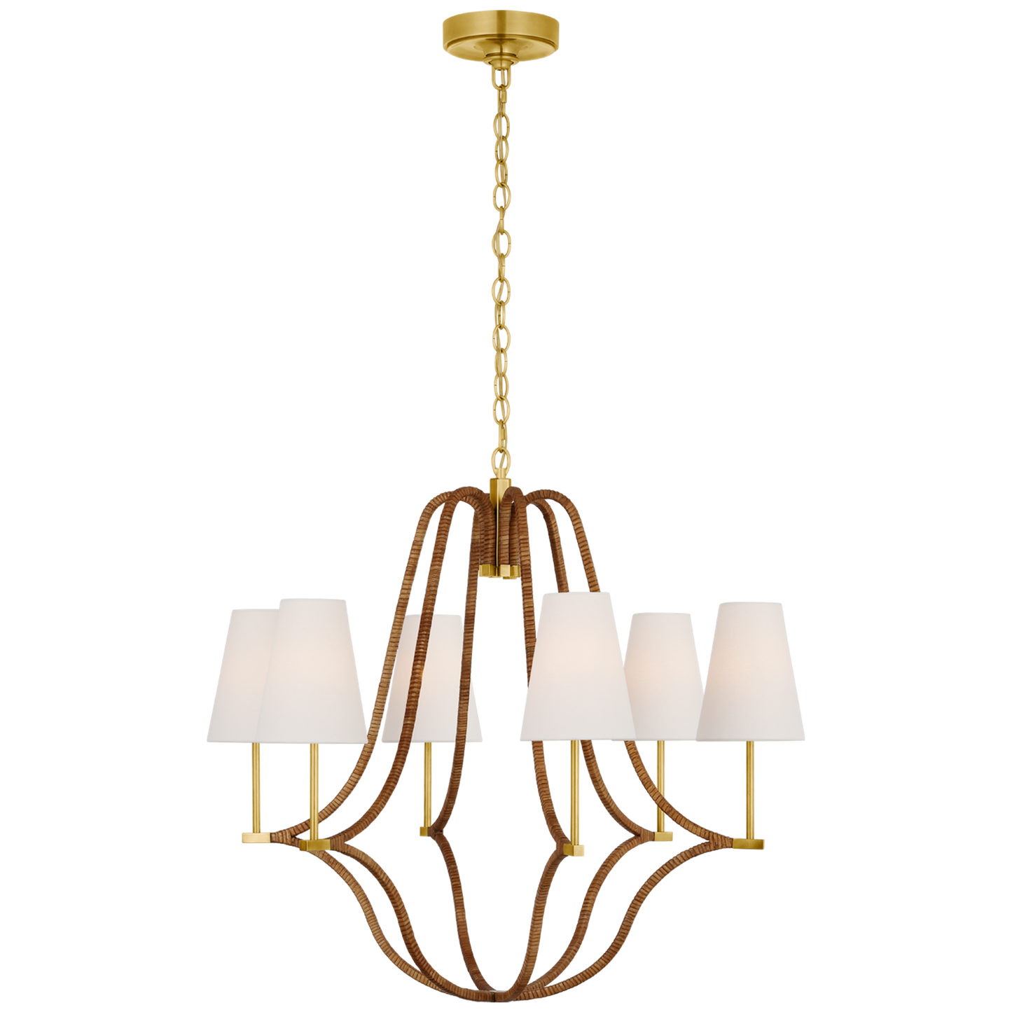 Biscayne Large Wrapped Chandelier with Natual Rattan and Linen Shade