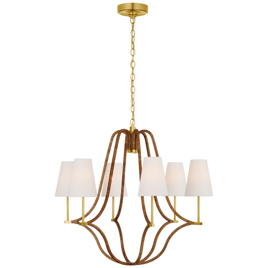 Biscayne Large Wrapped Chandelier with Natual Rattan and Linen Shade