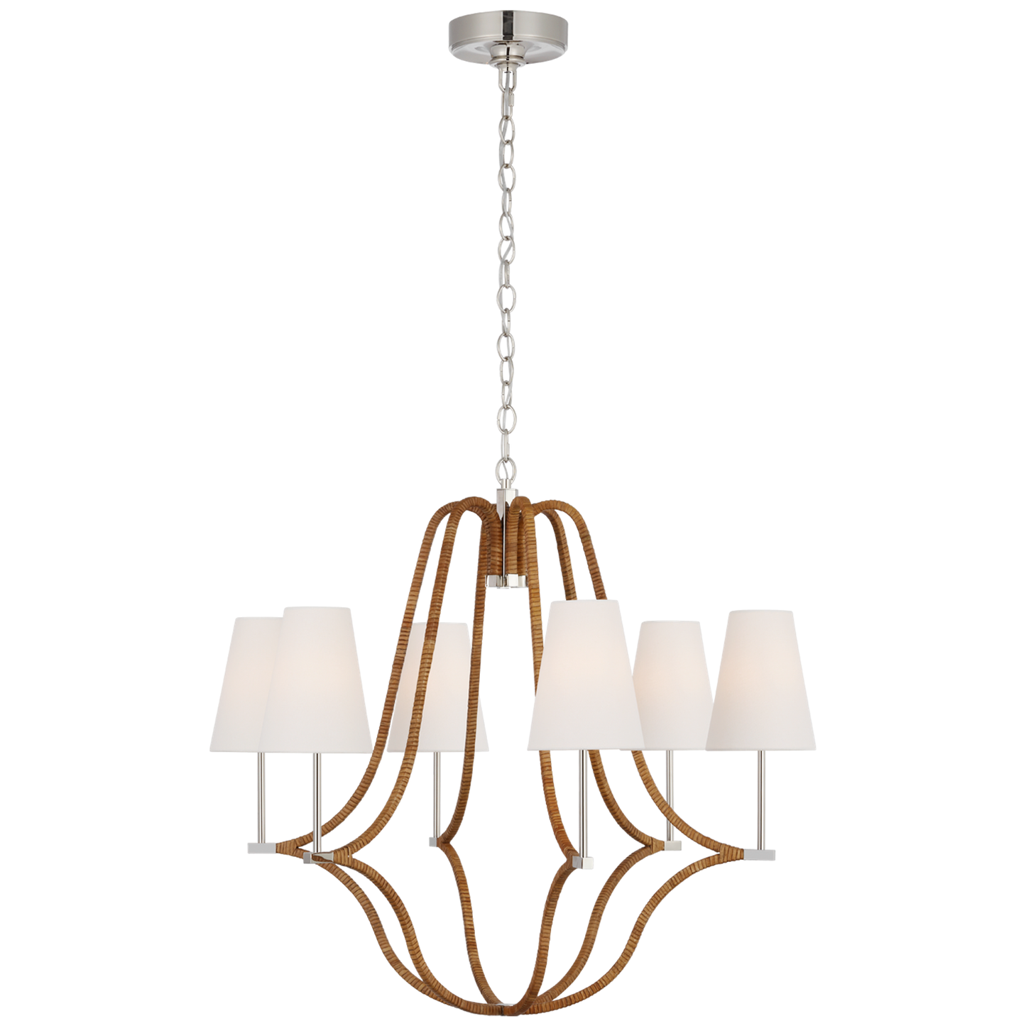 Biscayne Large Wrapped Chandelier with Natual Rattan and Linen Shade